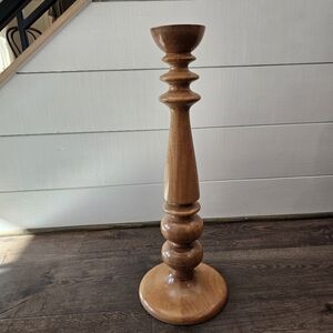 POTTERYBARN 22.5" Pottery Barn Fruitwood Turned Wood Pillar Candlestick